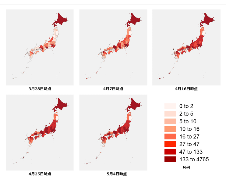 図1　都道府県での感染者数の累積