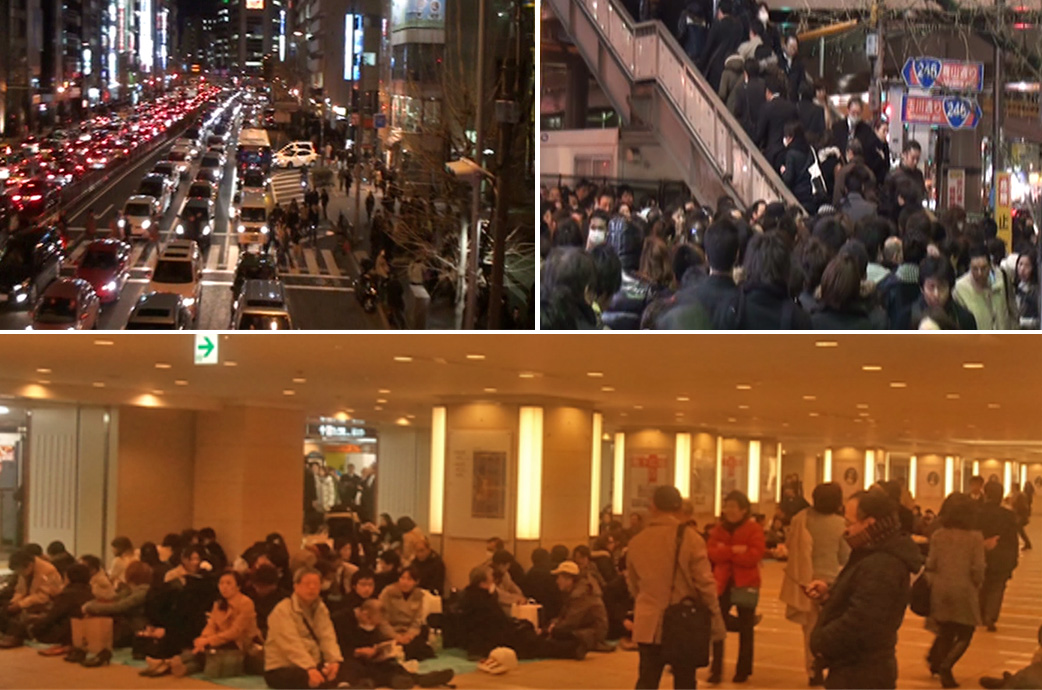 東日本大震災発生当日、帰宅困難者であふれる都内の様子