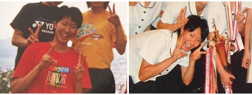 写真：花田氏提供　（左）高校2年生時代、（右）高校3年生引退後の祝賀会の写真